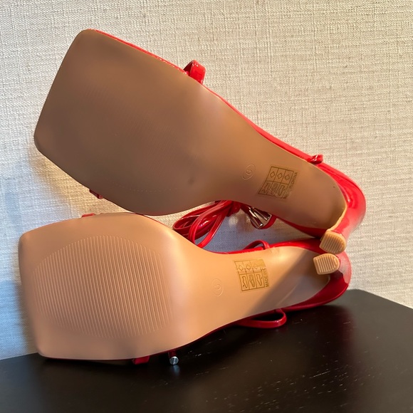 Red Patent Leather Open Toe Strap Heels - Picture 6 of 10